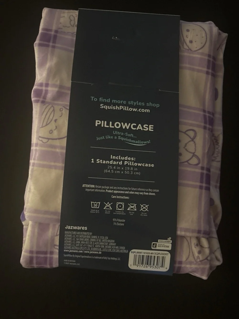 Squishmallows Light Purple Plaid Pillowcase standard King